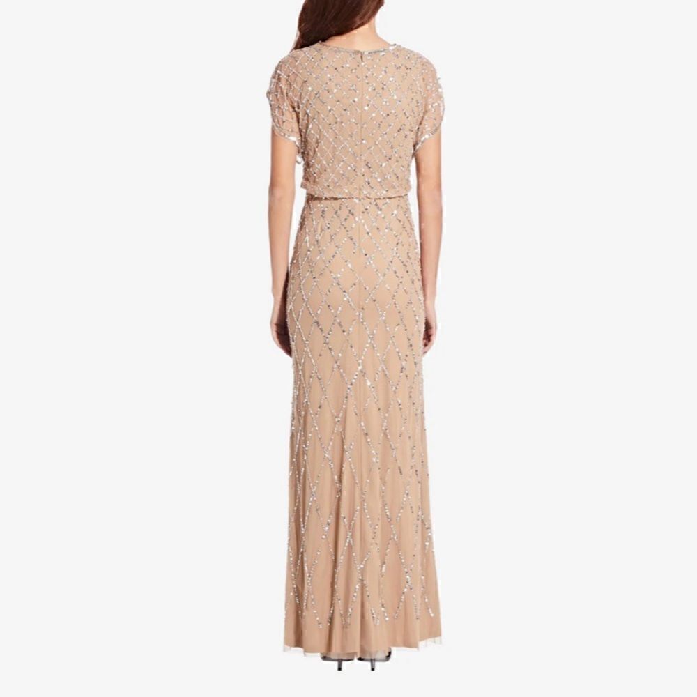 Adrianna Papell sequin lattice dress with flutter sleeves in Bridal Silver-NWT - Picture 5 of 10